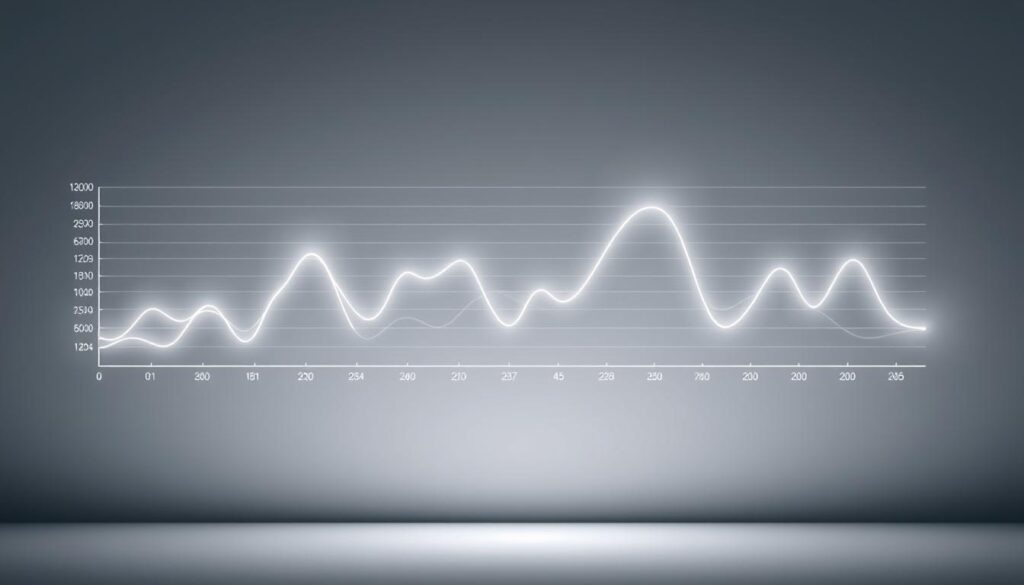 A detailed line graph depicting the stages of a healthy sleep cycle, with distinct phases clearly demarcated. The graph is illuminated by a soft, ambient light, creating a serene and contemplative atmosphere. The background features a minimalist, monochromatic color palette, allowing the data visualization to take center stage. The lines are rendered with precision, conveying the intricate rhythms and patterns of sleep stages. The composition is balanced, with the graph occupying the majority of the frame, surrounded by ample negative space to create a sense of focus and clarity. The overall effect is a visually striking and informative representation of the complex data underlying healthy sleep patterns.